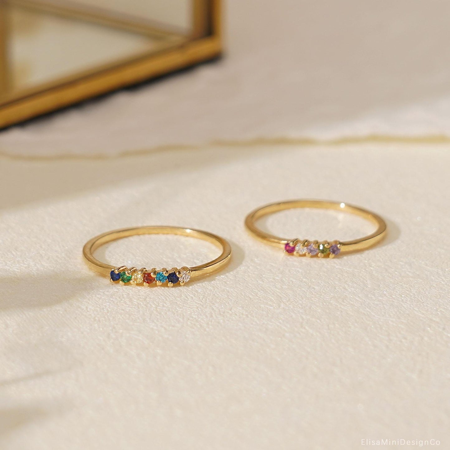 Custom Mini Family Birthstone Ring, Personalized Gemstone Sterling Silver 925 Ring, Stackable Ring, Christmas Gift, Birthday Gift for Her/Mother