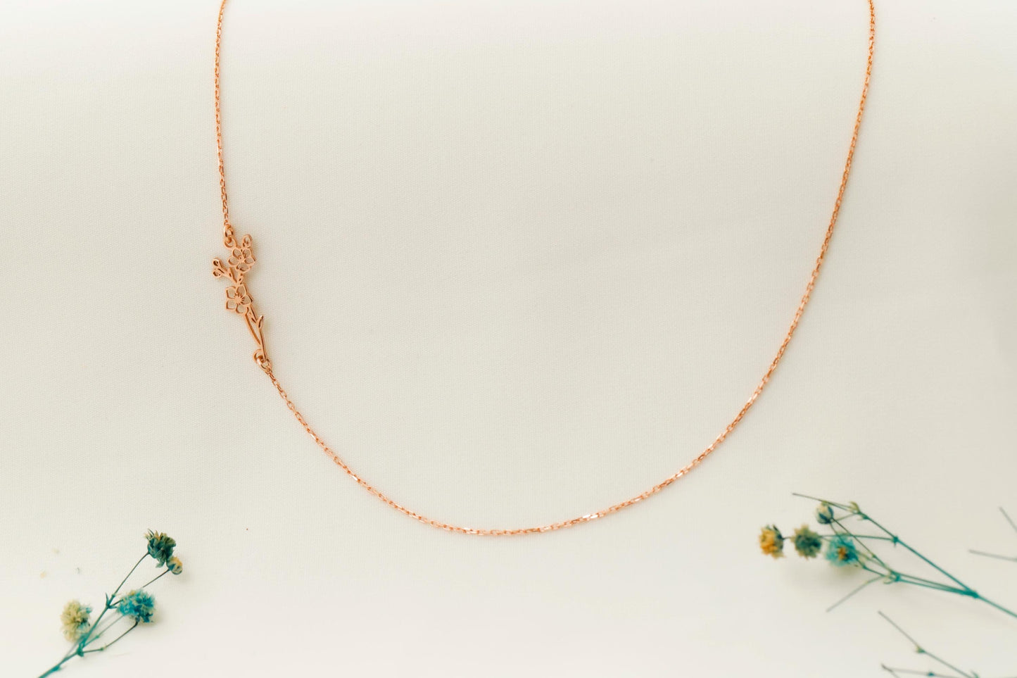 Personalized Birth Flower Necklace, 925 Sterling Silver Birth Month Flower Pendant, Sideway Floral Necklace, Gift For Her, Gift For Xmas
