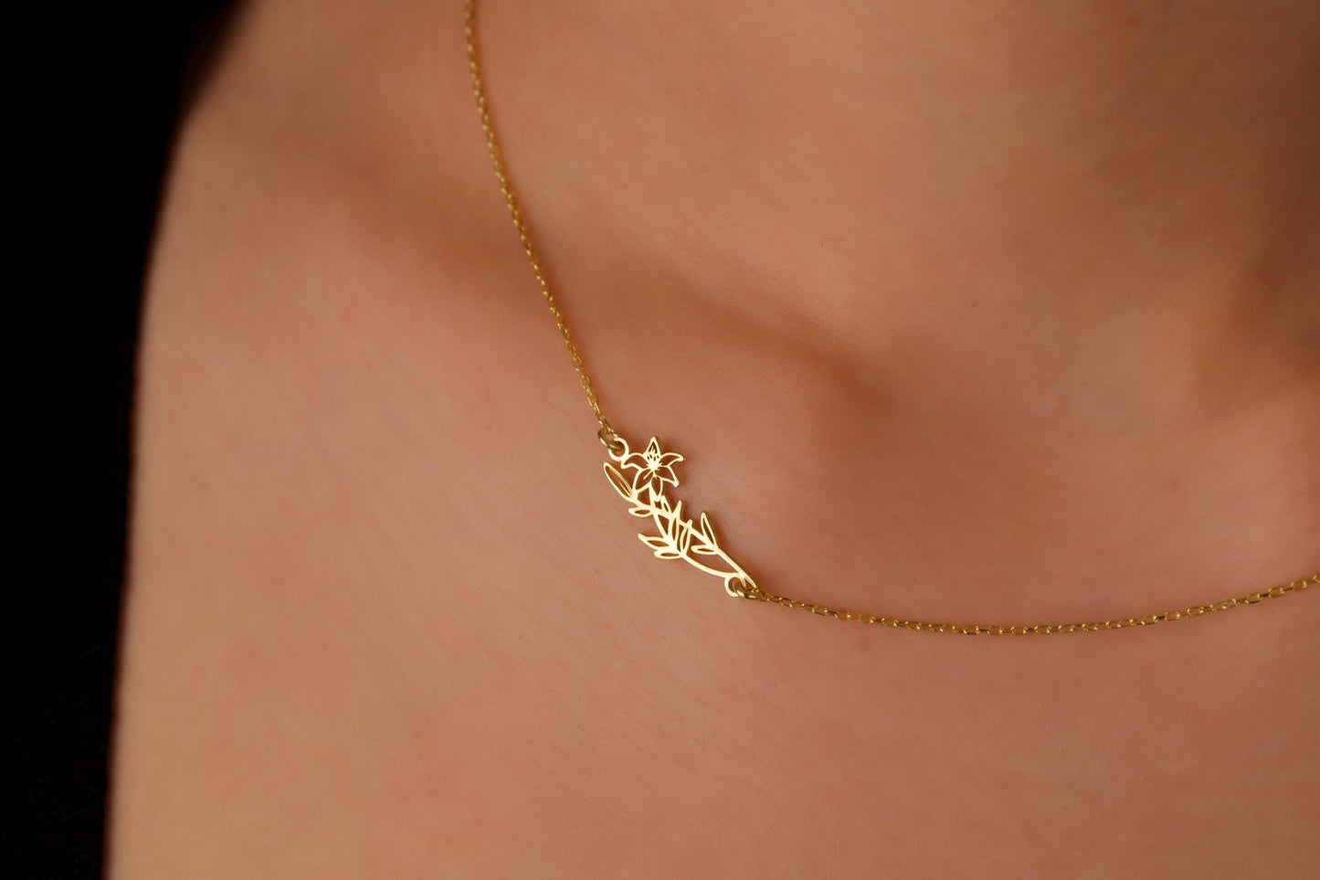 Personalized Birth Flower Necklace, 925 Sterling Silver Birth Month Flower Pendant, Sideway Floral Necklace, Gift For Her, Gift For Xmas