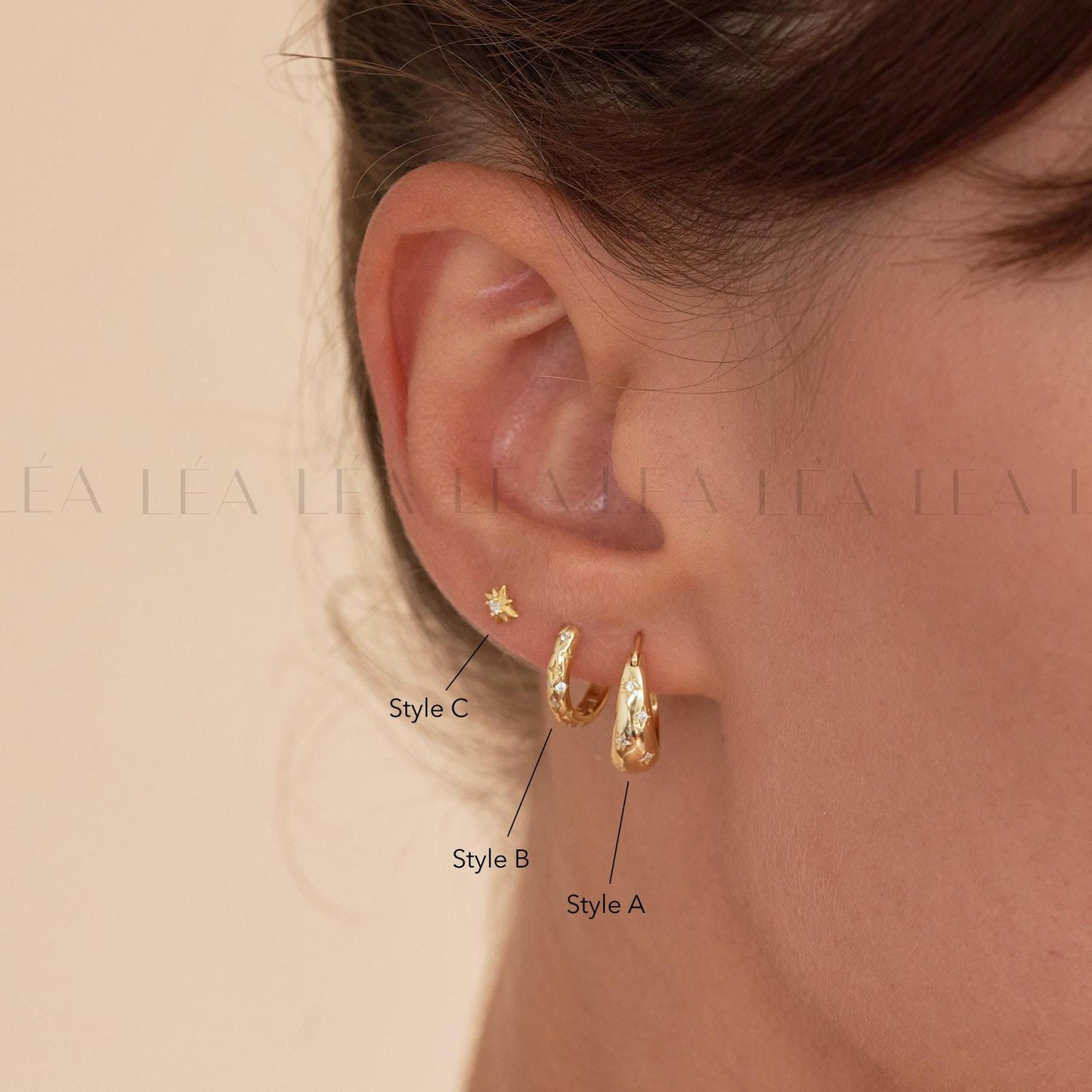 Starburst Hoop Earrings Stack Set • Gift For Her • 18K Gold Celestial Huggie Hoops Set • Sterling Silver Cosmic Star Earrings
