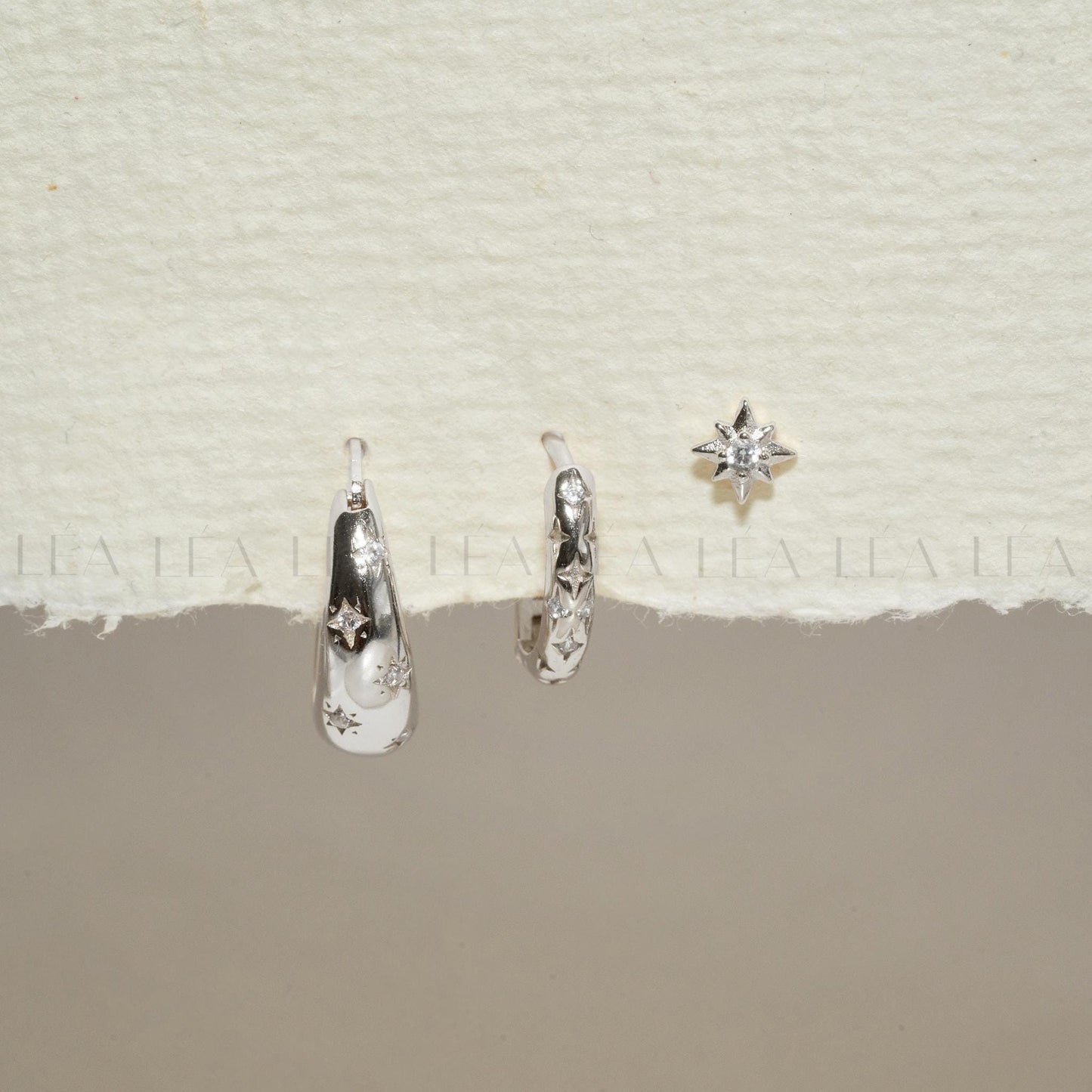 Starburst Hoop Earrings Stack Set • Gift For Her • 18K Gold Celestial Huggie Hoops Set • Sterling Silver Cosmic Star Earrings