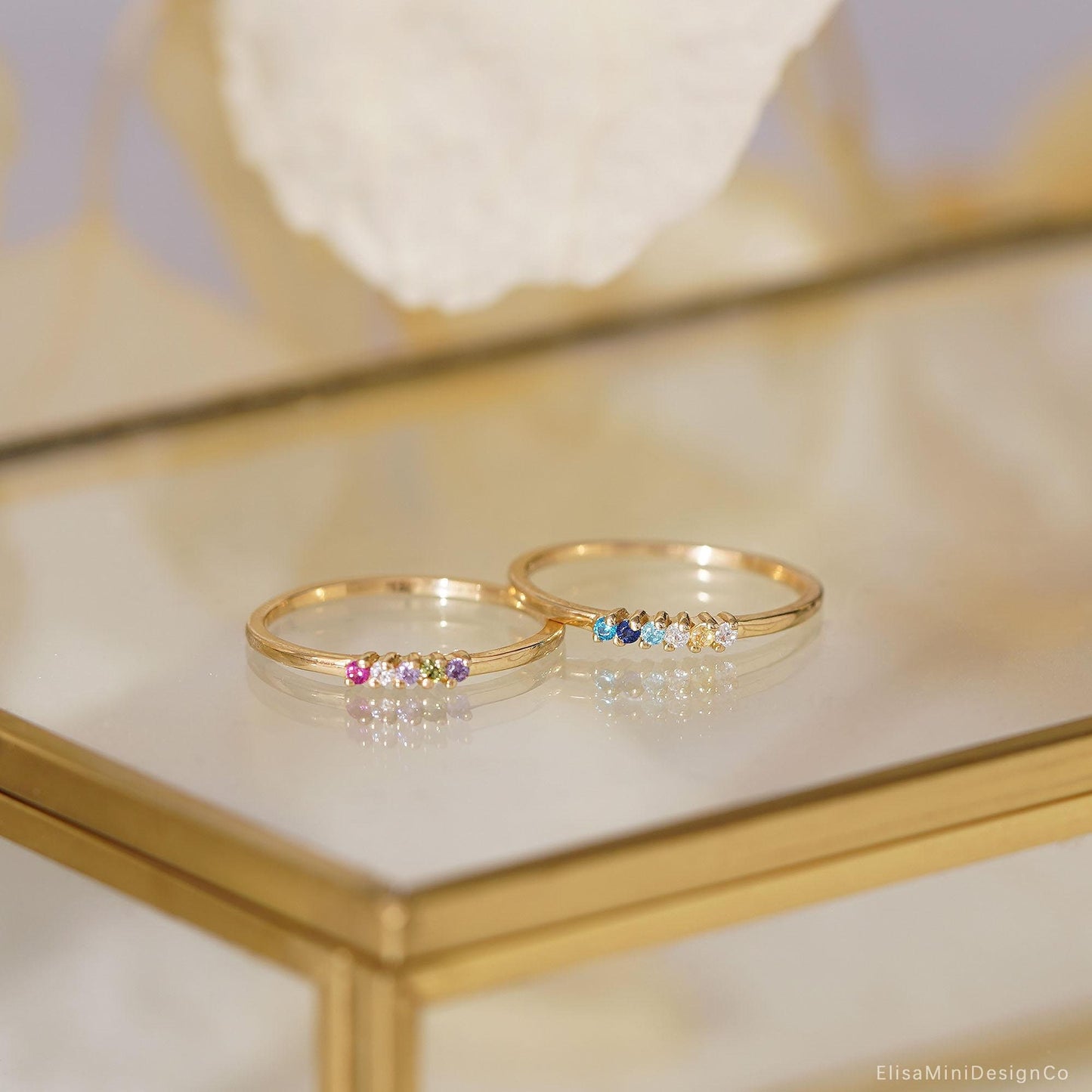 Custom Mini Family Birthstone Ring, Personalized Gemstone Sterling Silver 925 Ring, Stackable Ring, Christmas Gift, Birthday Gift for Her/Mother