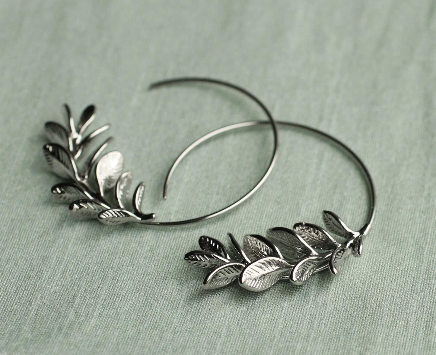Rosemary Leaf Hoop Earrings, Gold Silver Leaf Hoop Earrings, Realistic Twig Branch Earrings, Gift for Best Friend, 30th Birthday Gift
