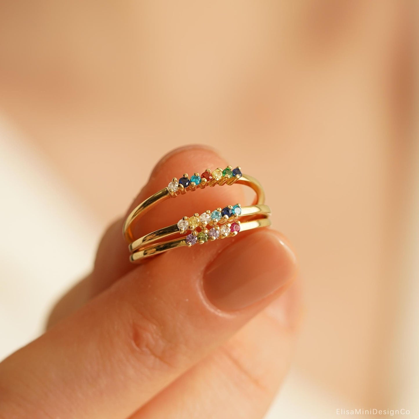 Custom Mini Family Birthstone Ring, Personalized Gemstone Sterling Silver 925 Ring, Stackable Ring, Christmas Gift, Birthday Gift for Her/Mother