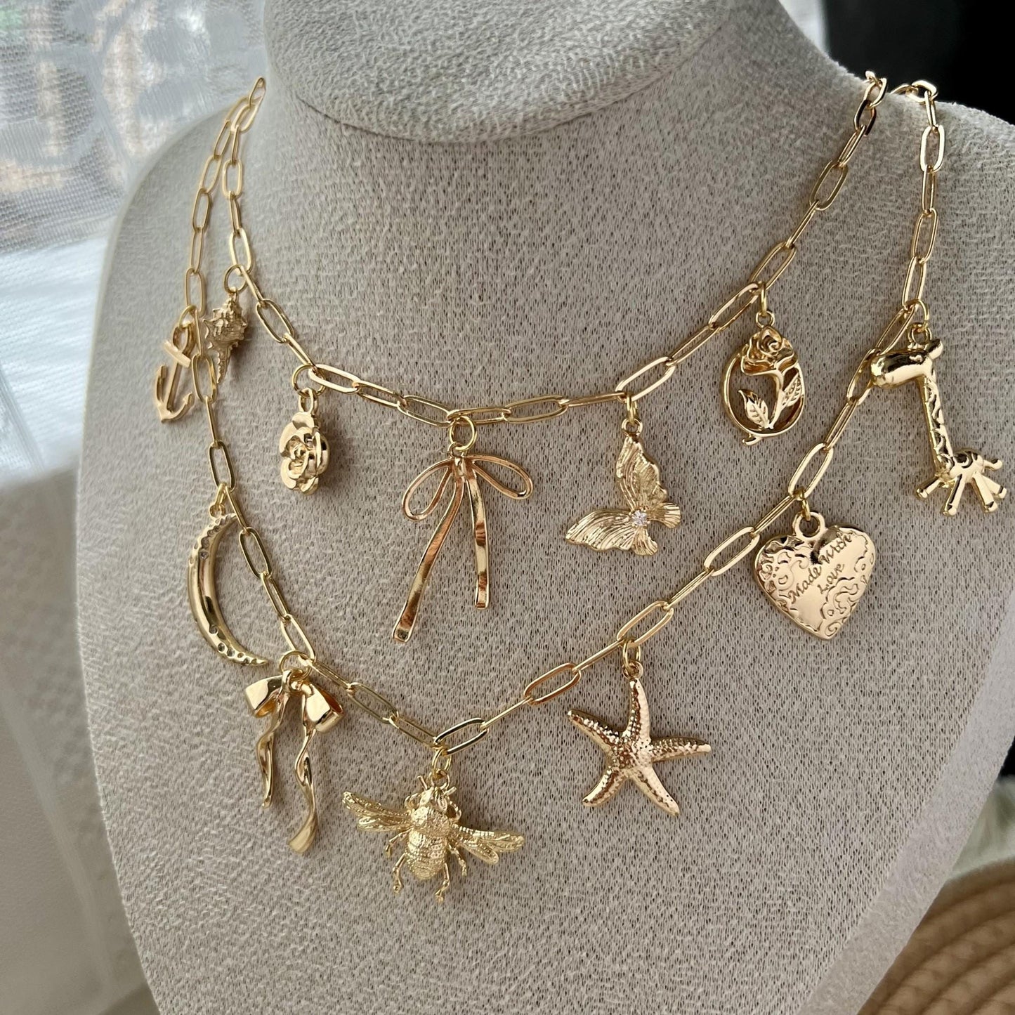 Create Your Own Custom Charm Necklace, Gold Multi Charm Necklace, Custom Charm Necklace for Her, Vintage Chunky Necklace, Christmas Gifts