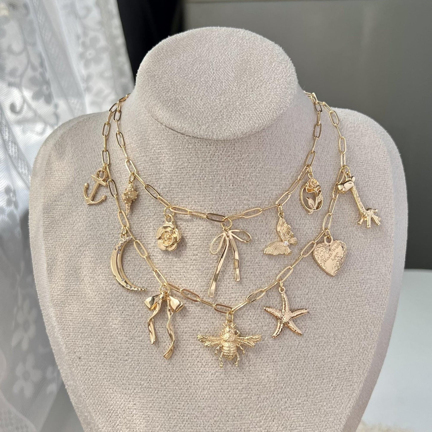 Create Your Own Custom Charm Necklace, Gold Multi Charm Necklace, Custom Charm Necklace for Her, Vintage Chunky Necklace, Christmas Gifts