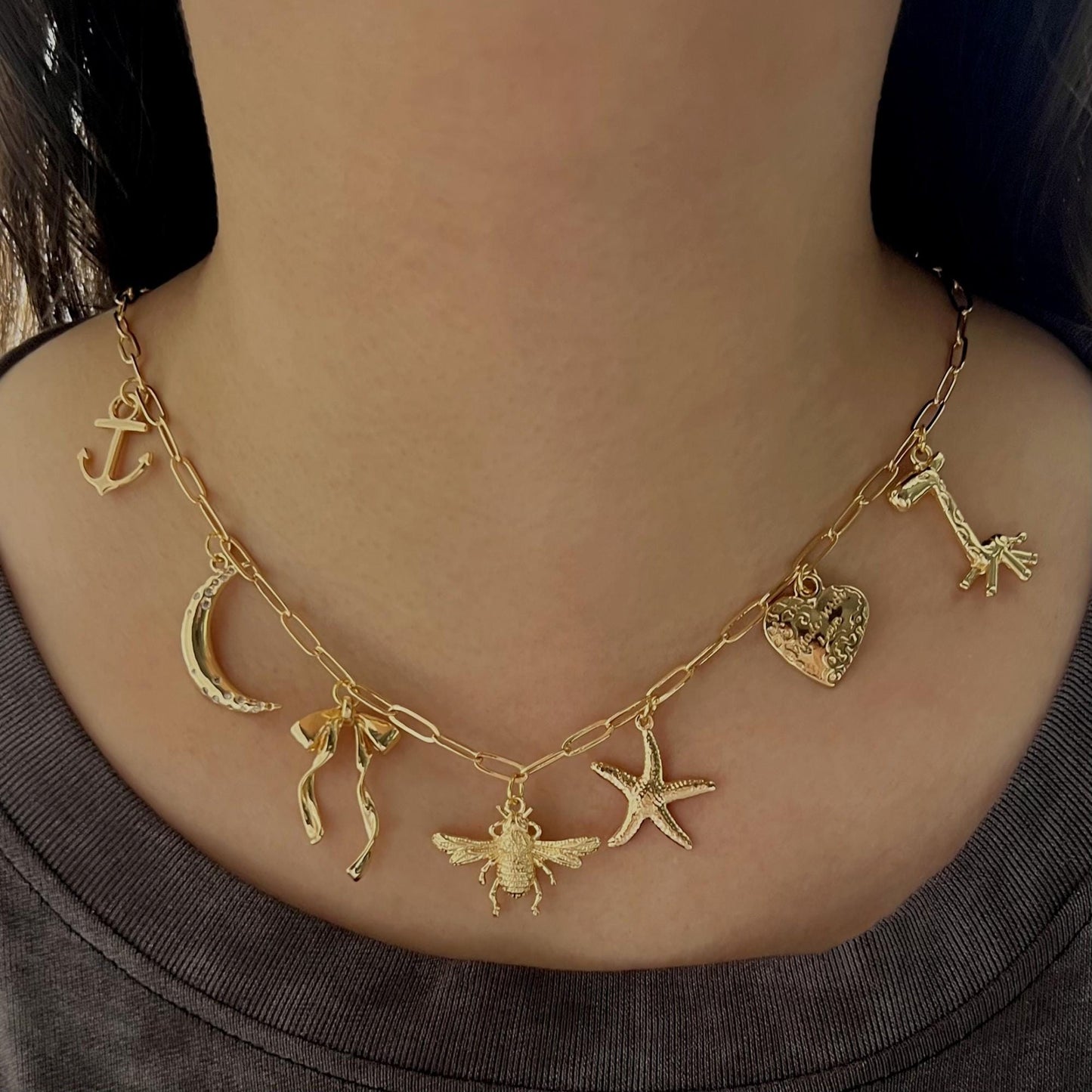 Create Your Own Custom Charm Necklace, Gold Multi Charm Necklace, Custom Charm Necklace for Her, Vintage Chunky Necklace, Christmas Gifts