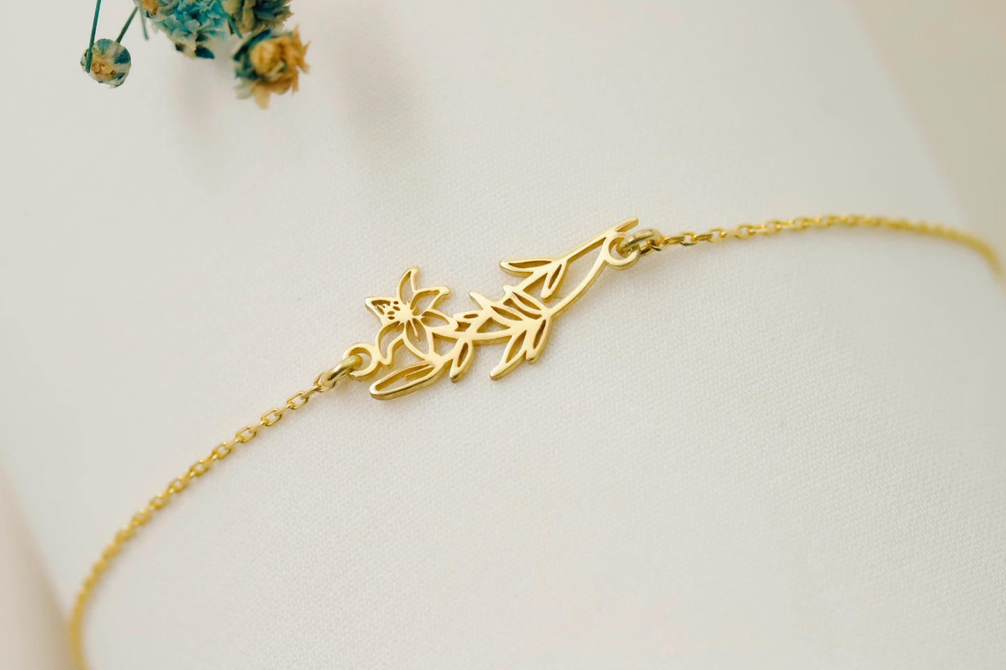 Personalized Birth Flower Necklace, 925 Sterling Silver Birth Month Flower Pendant, Sideway Floral Necklace, Gift For Her, Gift For Xmas