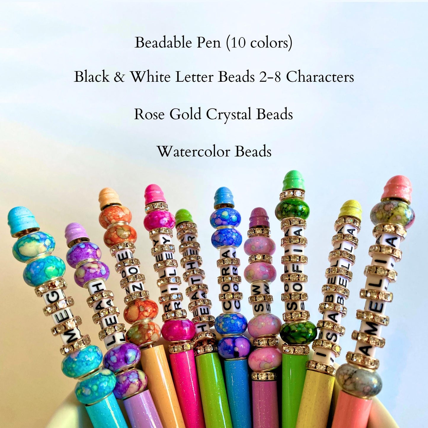Custom Beaded Pen Personalized With Name Gifted Initial Lettering Beadable Pen Custom Rhinestone Name Gifts-For Co-Workers-Teachers-Girls