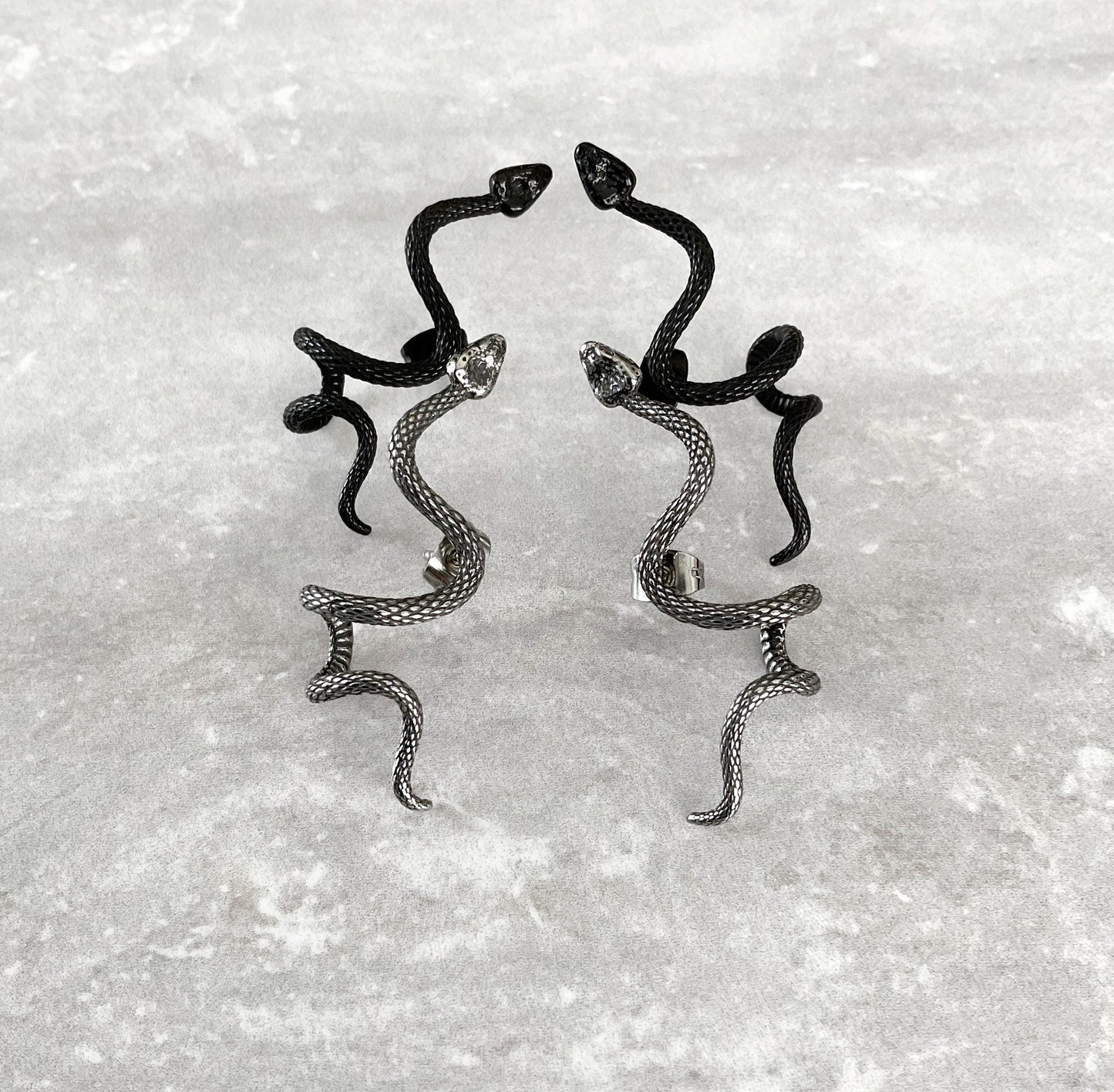 Snake earrings, Snake studs, ear caller, crawling snake earrings, serpent earrings, snake jewelry, gothic earrings, goth earrings