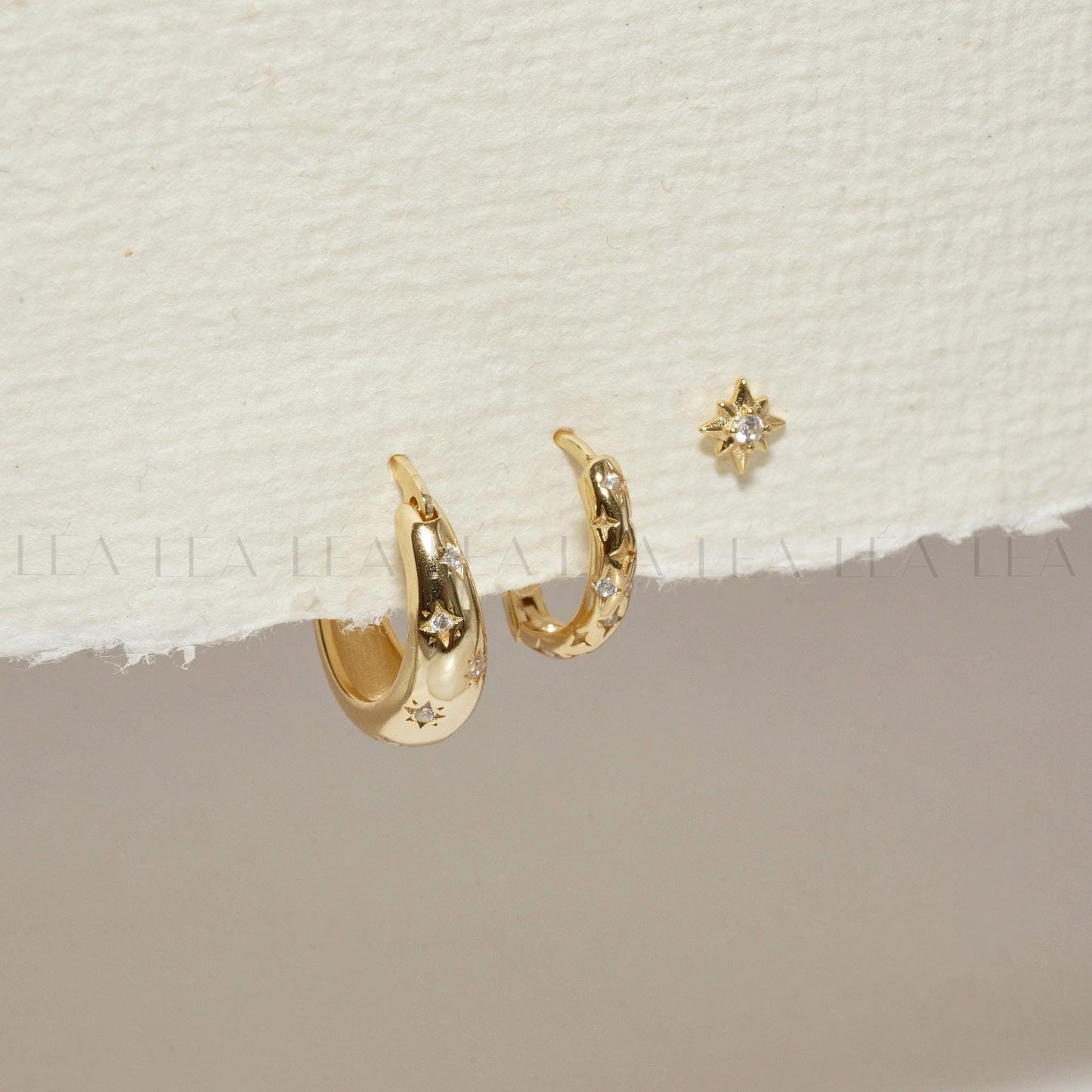 Starburst Hoop Earrings Stack Set • Gift For Her • 18K Gold Celestial Huggie Hoops Set • Sterling Silver Cosmic Star Earrings