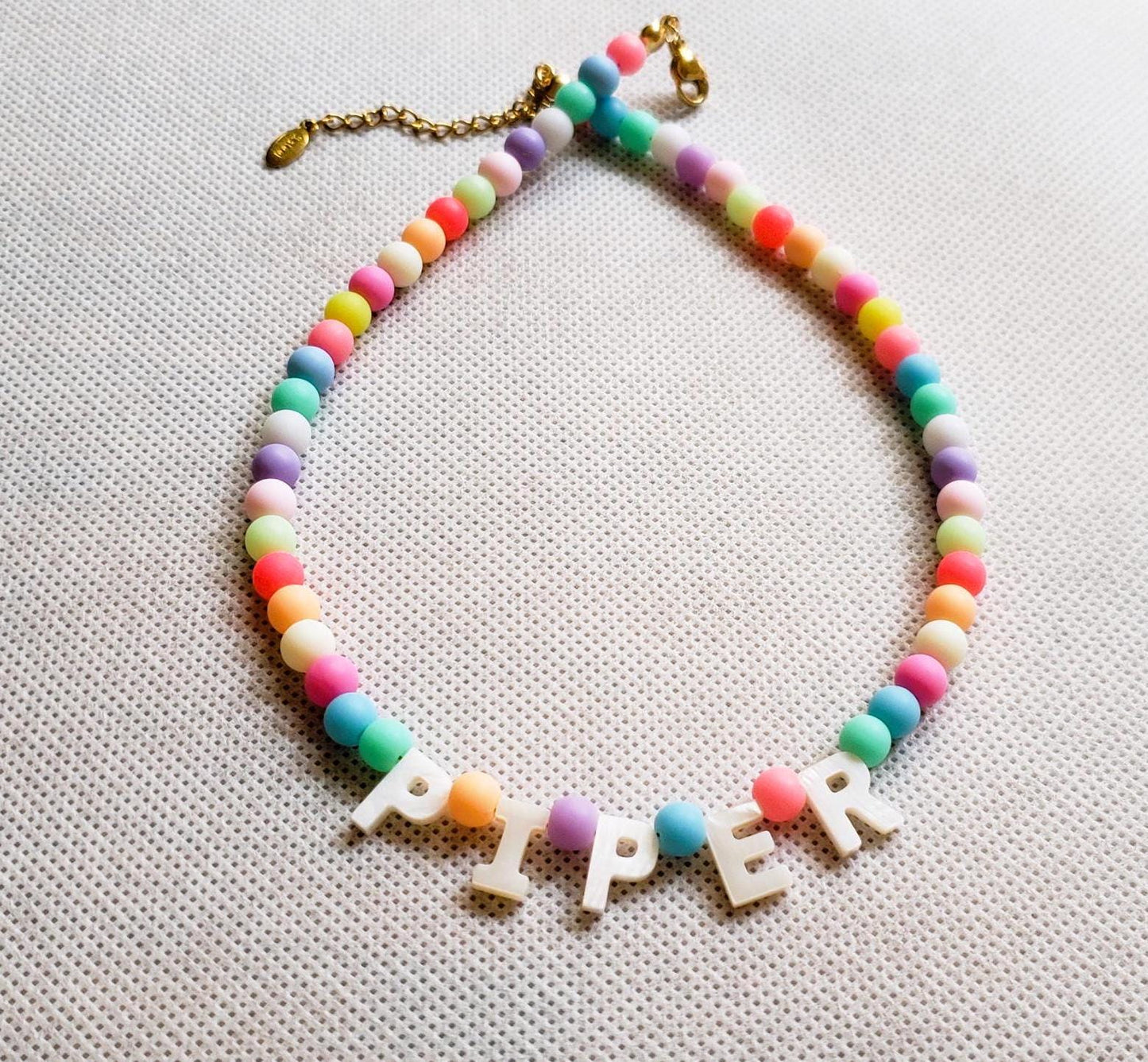 colorful Kids Name Necklace, Custom Word Necklace, Personalized Beaded Necklace, Toddler Girl Necklace