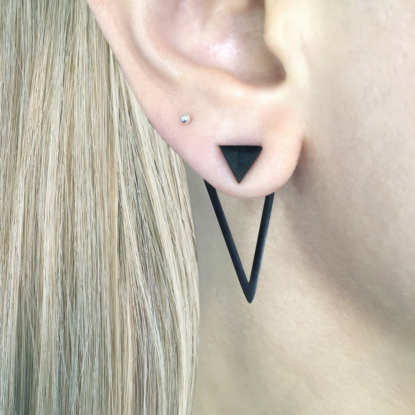 Front and back triangle earrings, triangle  earrings, Ear jacket earrings, Gothic earrings, Black earring unisex earrings, geometric earring