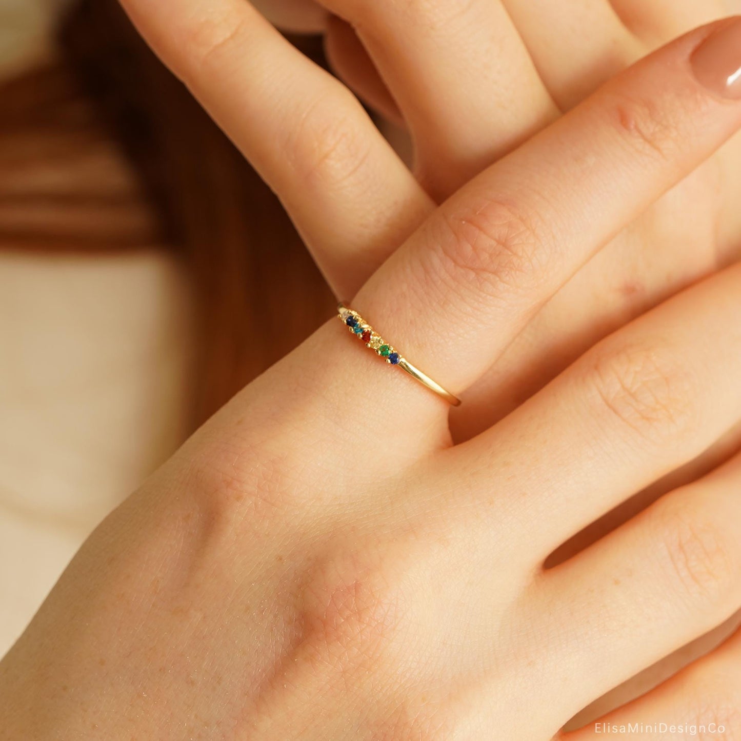 Custom Mini Family Birthstone Ring, Personalized Gemstone Sterling Silver 925 Ring, Stackable Ring, Christmas Gift, Birthday Gift for Her/Mother