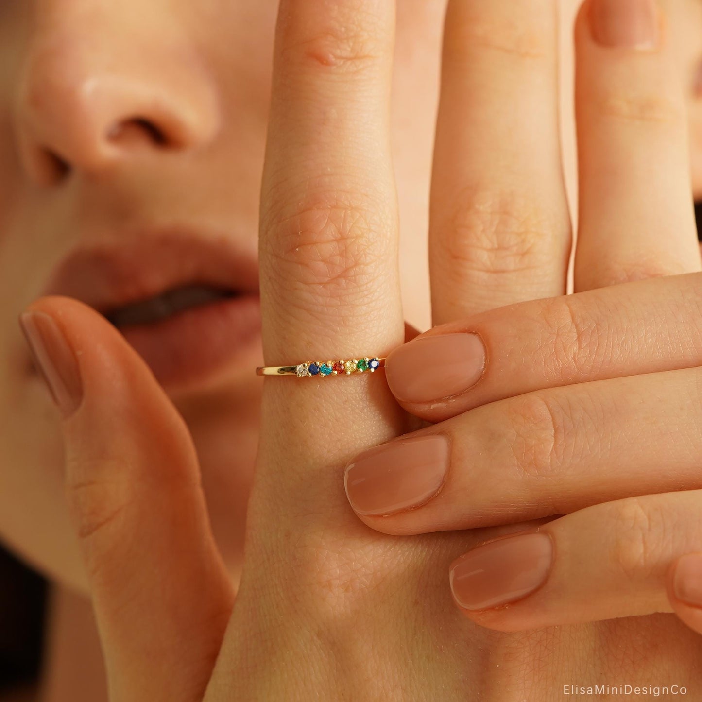 Custom Mini Family Birthstone Ring, Personalized Gemstone Sterling Silver 925 Ring, Stackable Ring, Christmas Gift, Birthday Gift for Her/Mother