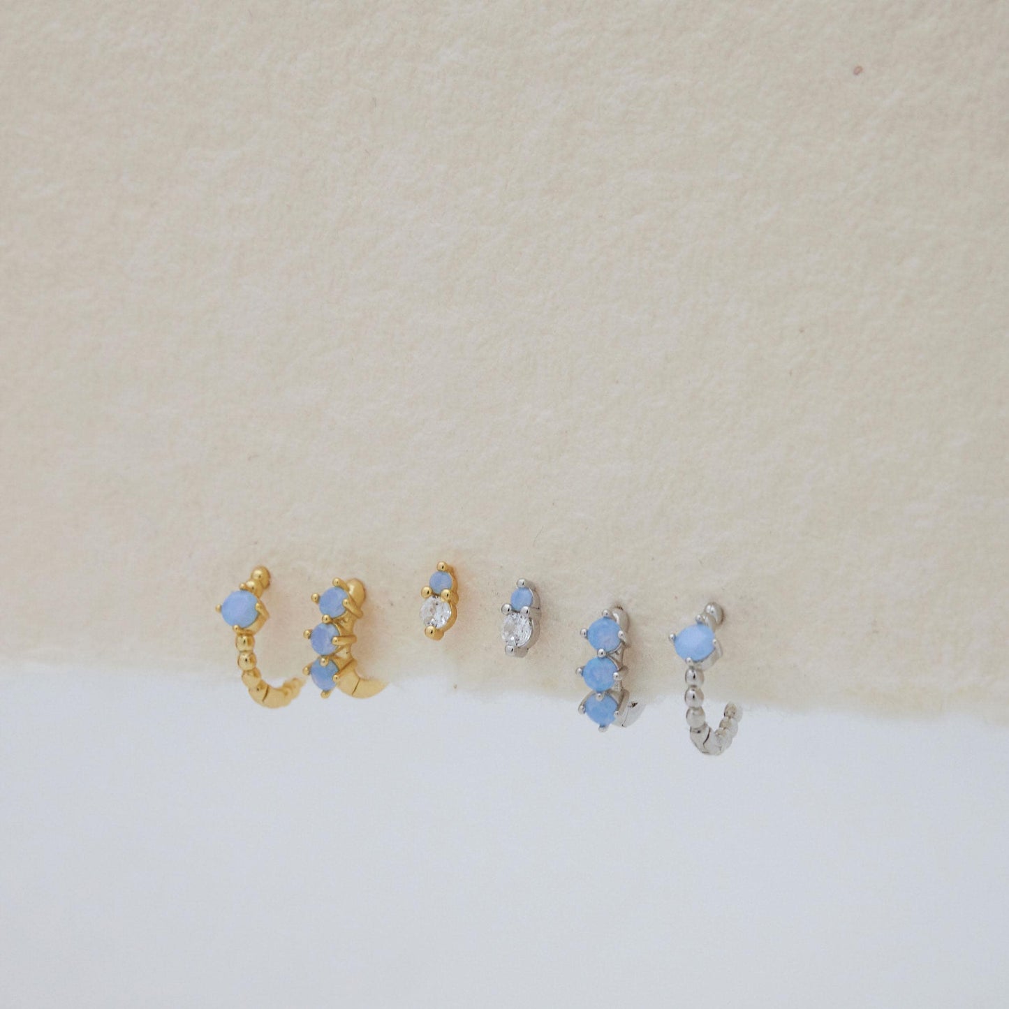SET ITEM - Blue Stone Huggie Hoop Set • Dainty Hoop Earrings • Minimalist earrings - Sterling silver earring • earring set • gift set
