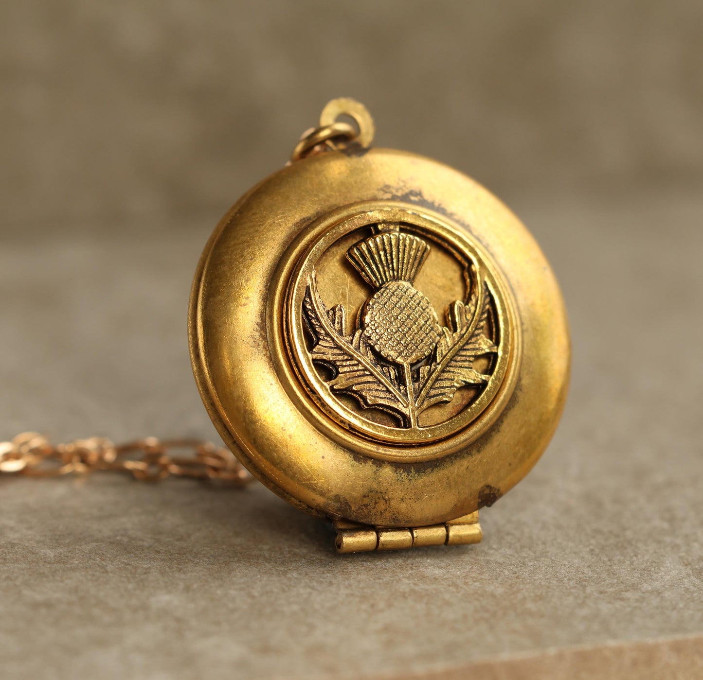 Thistle Flower Locket with Photos, Antique Scottish Botanical Necklace,  Personalized Custom Memorial Bereavement Gift, 40th Birthday Gift
