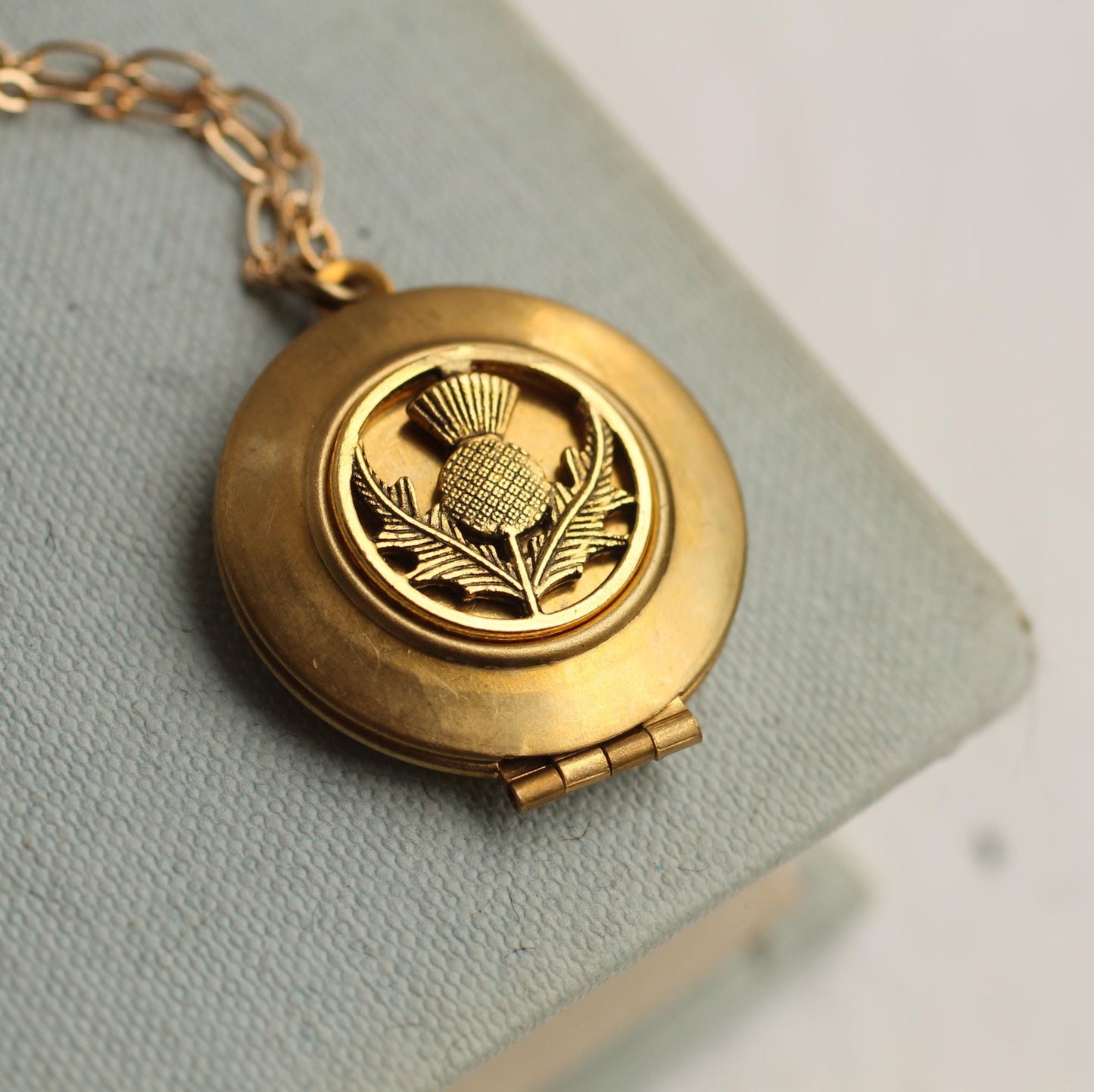 Thistle Flower Locket with Photos, Antique Scottish Botanical Necklace,  Personalized Custom Memorial Bereavement Gift, 40th Birthday Gift