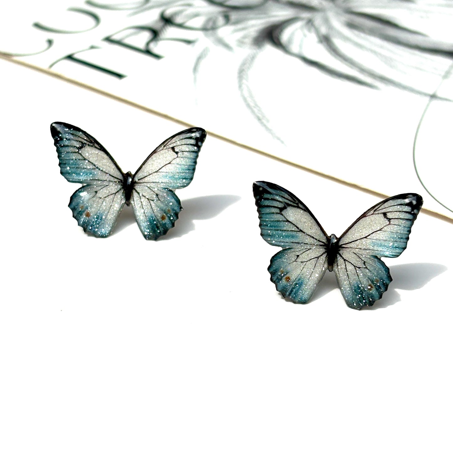 Butterfly Stud Earrings,  Dainty Resin Earrings, Fairy Insect Jewelry, Birthday Gift for her