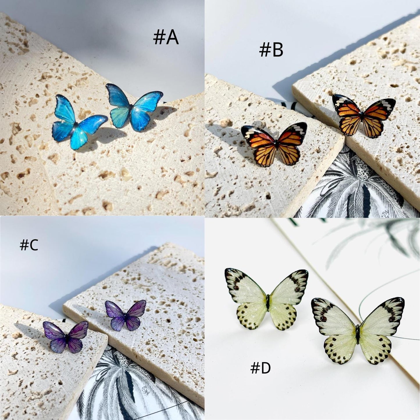 Butterfly Stud Earrings,  Dainty Resin Earrings, Fairy Insect Jewelry, Birthday Gift for her