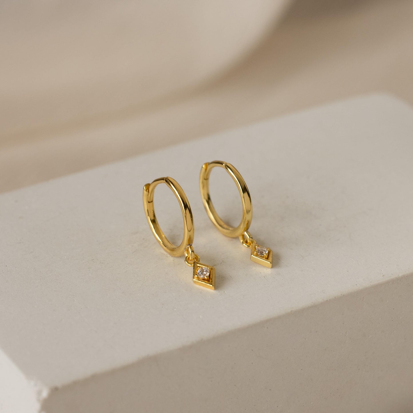 Dangling Diamond Hoop Earrings • Minimalist Huggie Hoop with Diamond Charm • Everyday Drop Earrings • Dainty Jewelry • Gift for Her • ER313