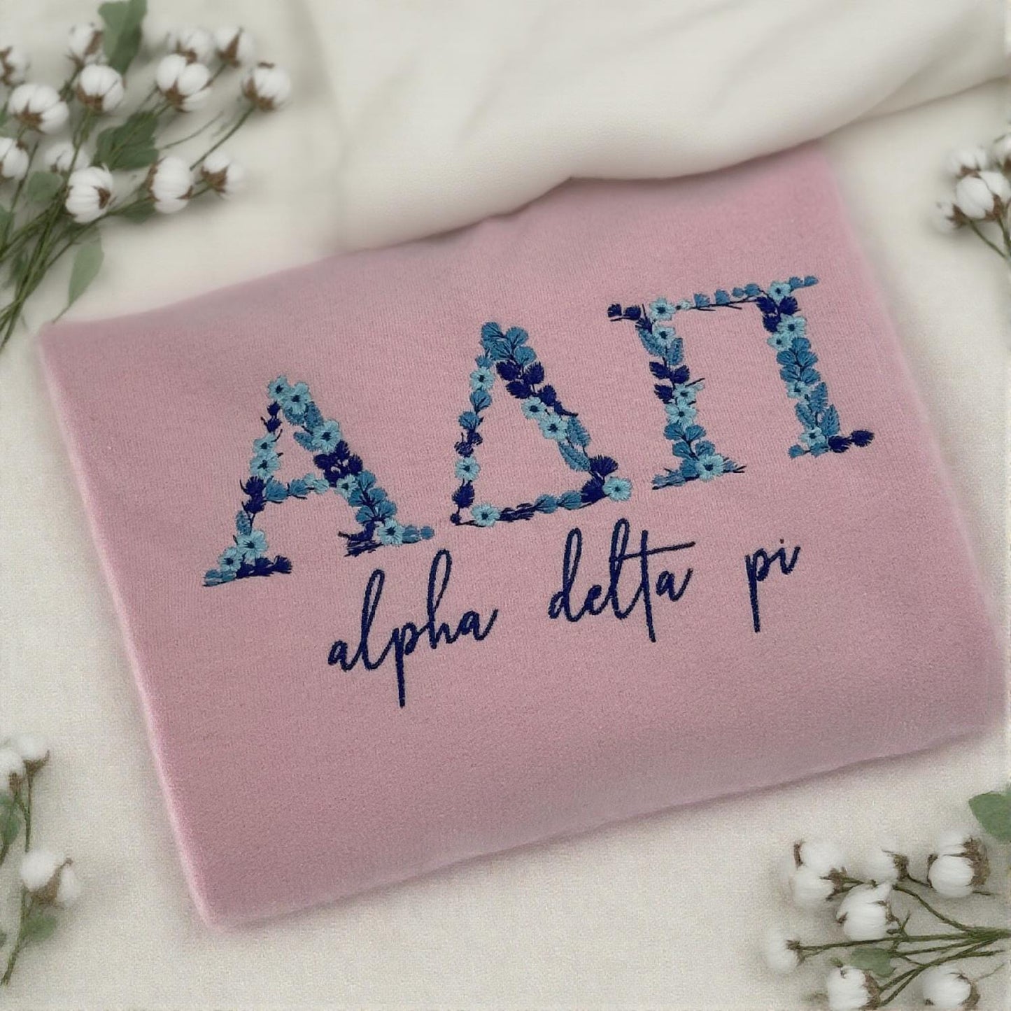 Personalized Greek Sorority Floral Embroidered Crewneck Sweatshirt | Epsilon Tau Sweatshirt | Custom Graduation College Sweater for Her