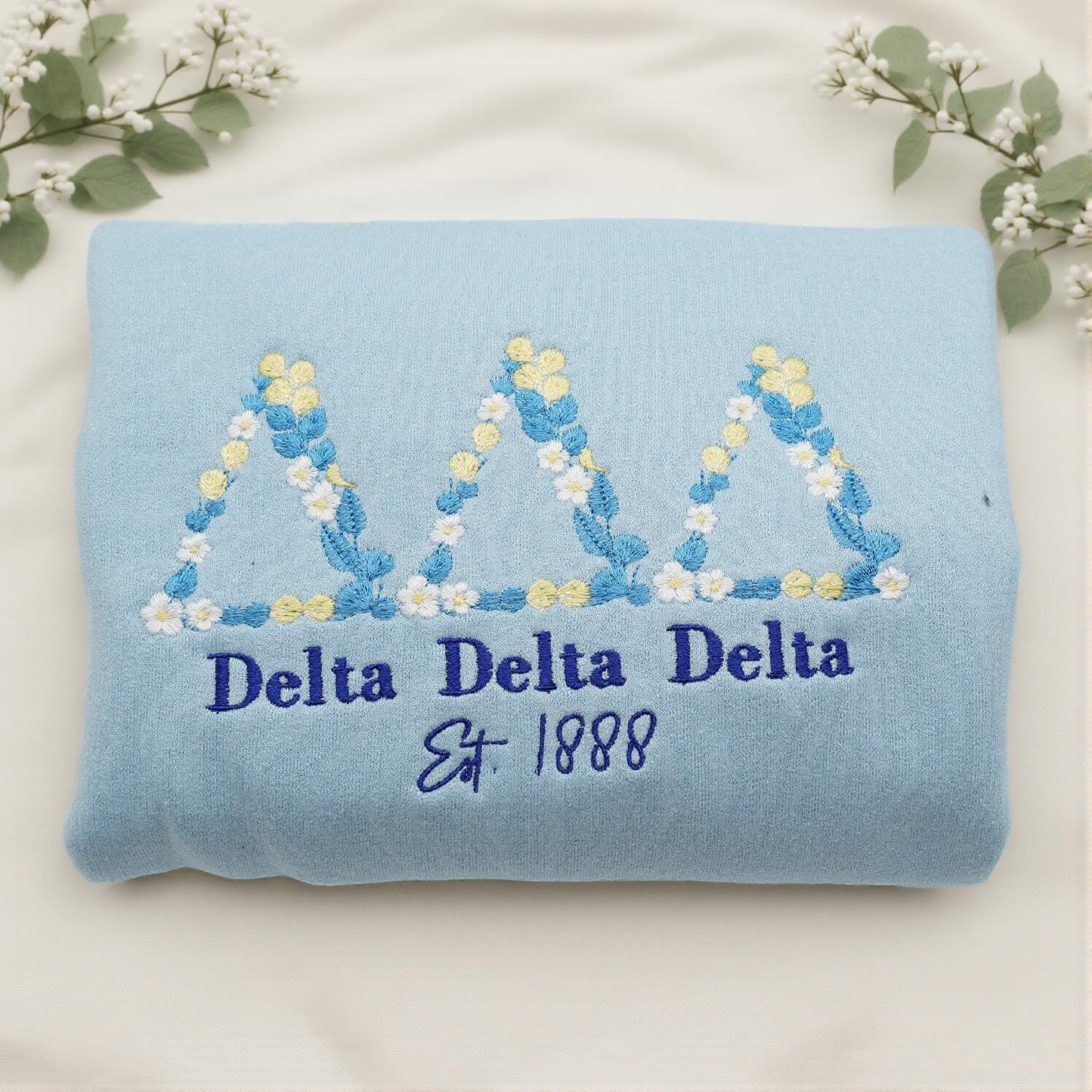 Personalized Greek Sorority Floral Embroidered Crewneck Sweatshirt | Epsilon Tau Sweatshirt | Custom Graduation College Sweater for Her
