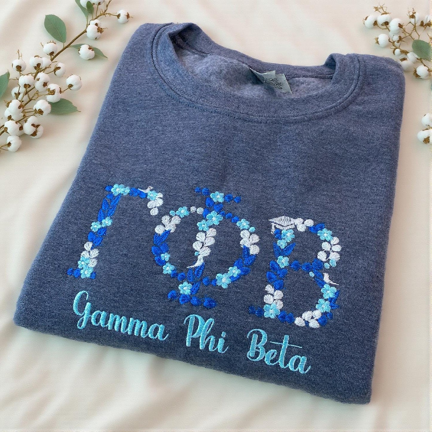 Personalized Greek Sorority Floral Embroidered Crewneck Sweatshirt | Epsilon Tau Sweatshirt | Custom Graduation College Sweater for Her