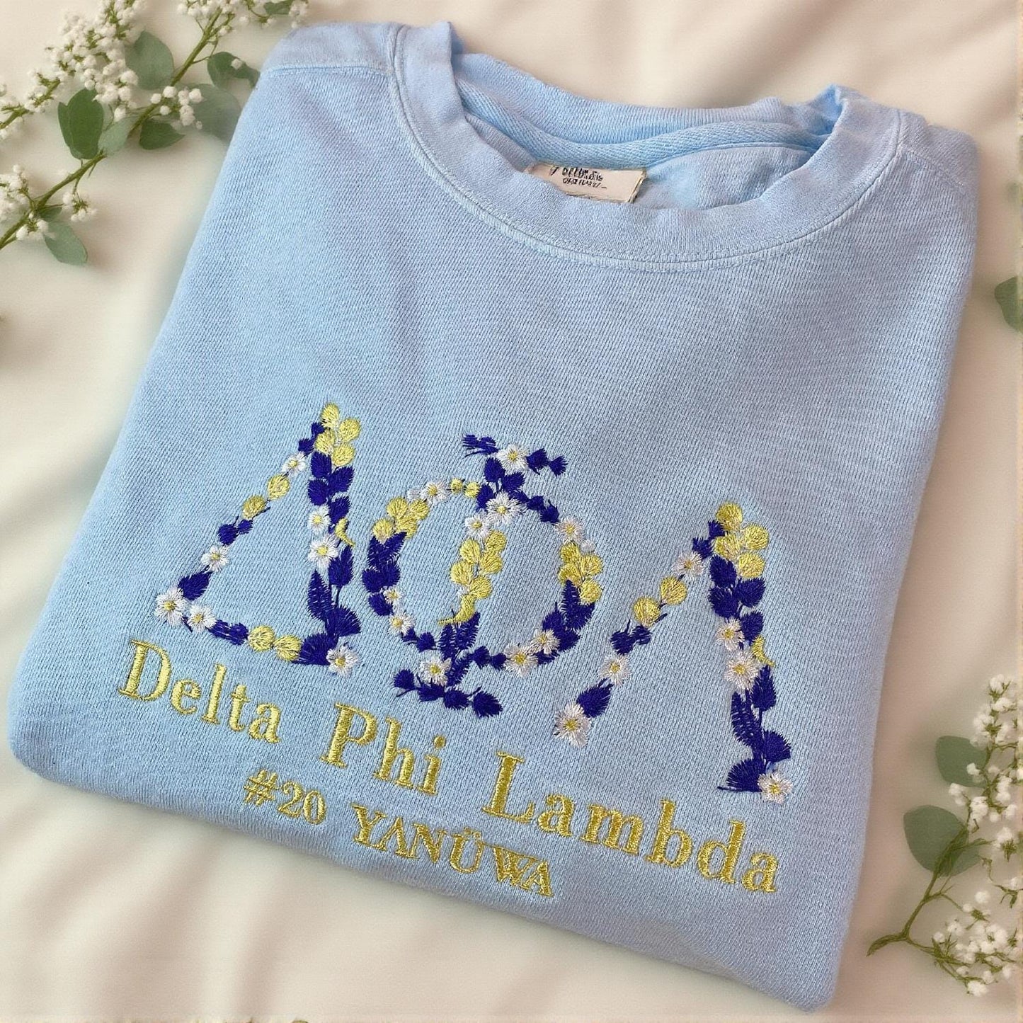 Personalized Greek Sorority Floral Embroidered Crewneck Sweatshirt | Epsilon Tau Sweatshirt | Custom Graduation College Sweater for Her