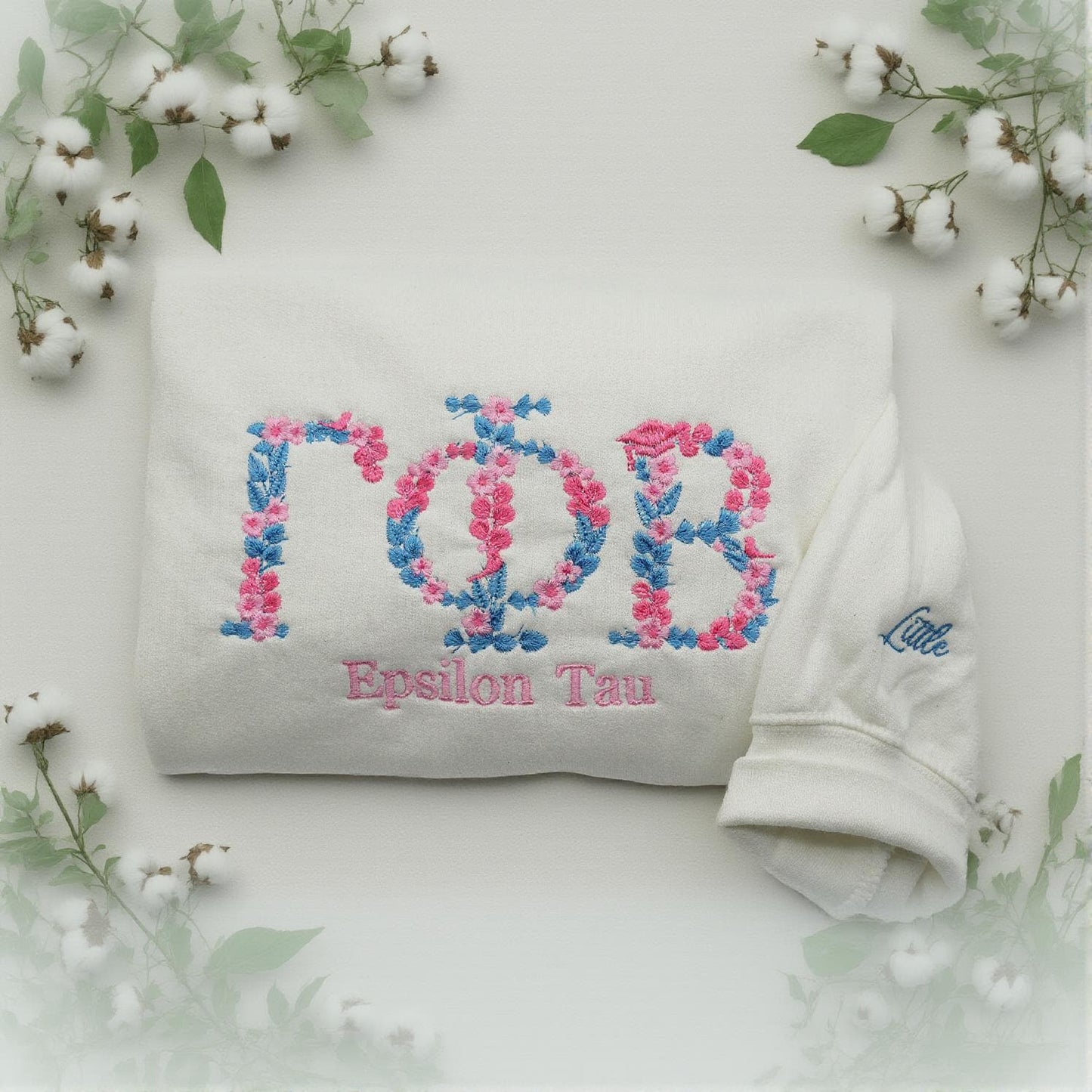 Personalized Greek Sorority Floral Embroidered Crewneck Sweatshirt | Epsilon Tau Sweatshirt | Custom Graduation College Sweater for Her