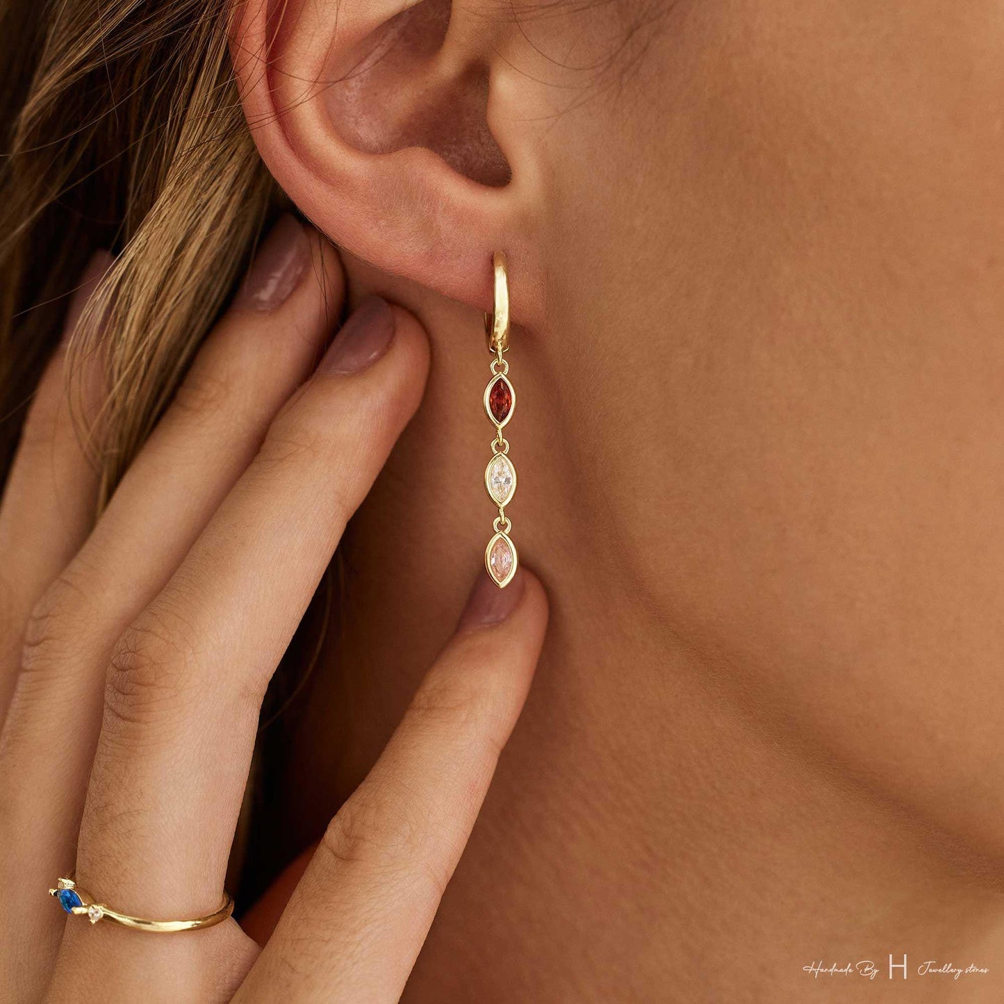 Custom Leaf Birthstone Earrings, Daily Earring, Diamond Dangle Earrings, Birthday Gift, Grandma Gift for Mom, Mothers Day Gift for Her