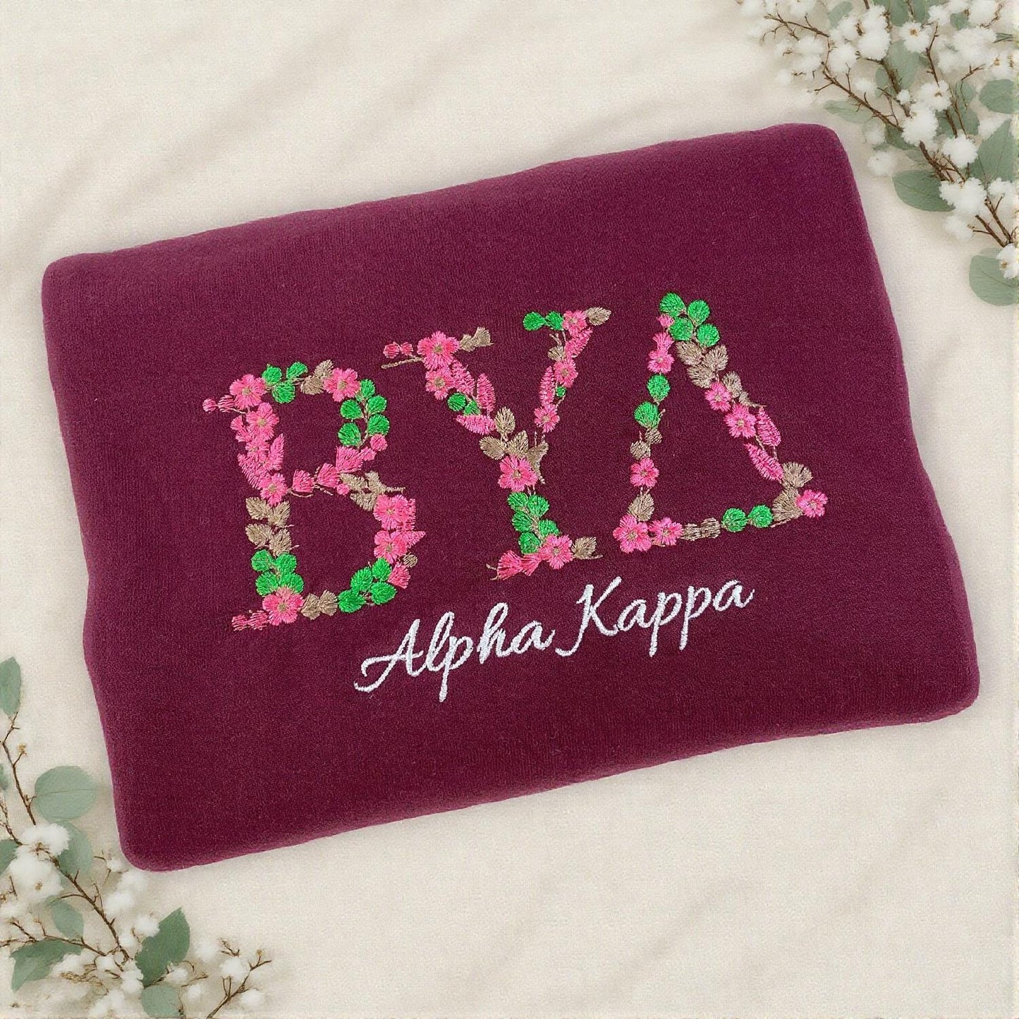 Personalized Greek Sorority Floral Embroidered Crewneck Sweatshirt | Epsilon Tau Sweatshirt | Custom Graduation College Sweater for Her