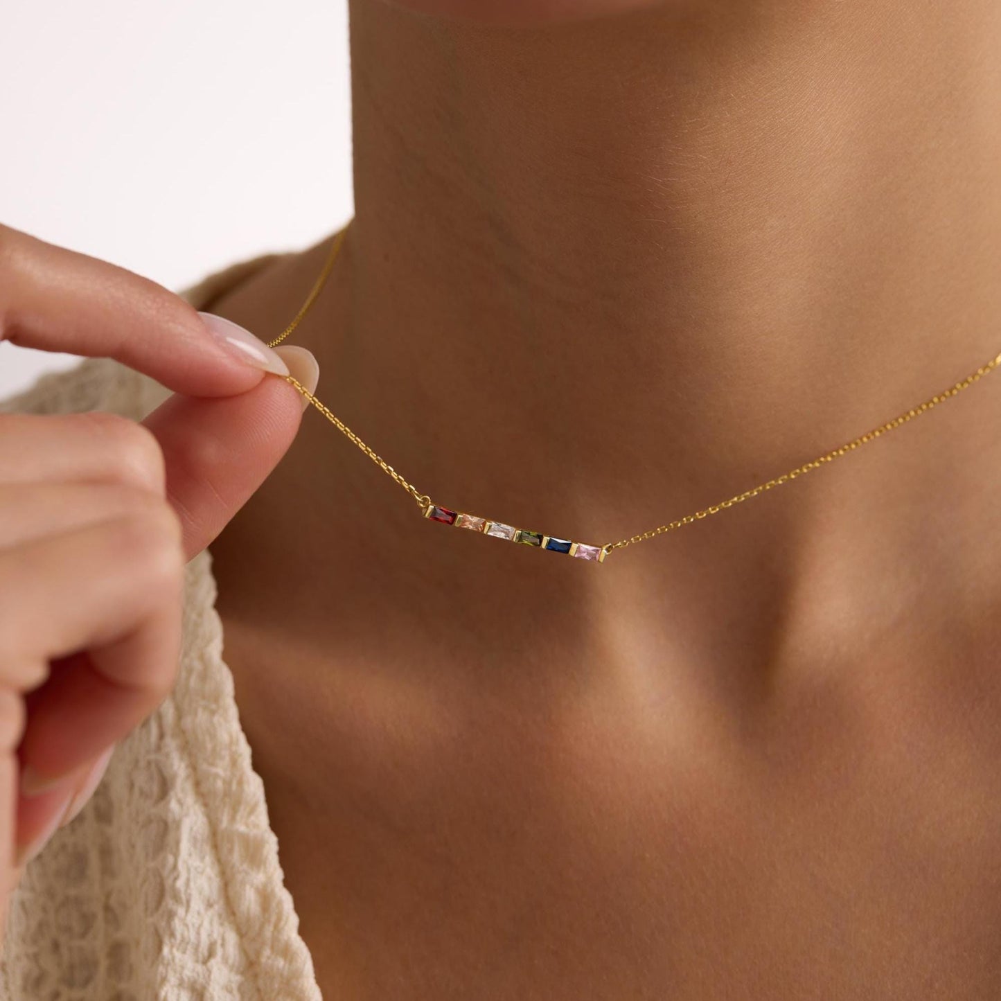 Baguette Birthstone Necklace,Family Birthstone Necklace,Personalized Gift,Mother's Birthstone Jewelry,Mothers Day Gift for Mom,Birthday Gift