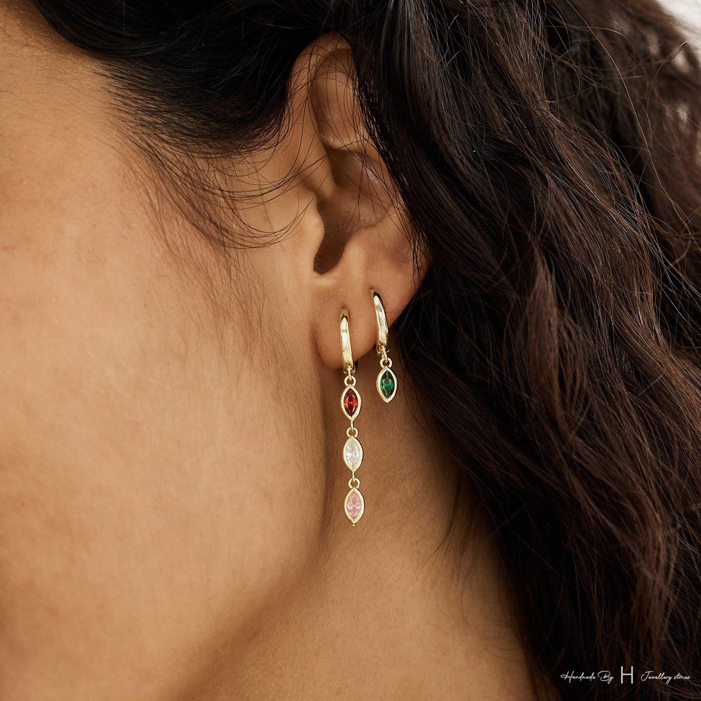Custom Leaf Birthstone Earrings, Daily Earring, Diamond Dangle Earrings, Birthday Gift, Grandma Gift for Mom, Mothers Day Gift for Her