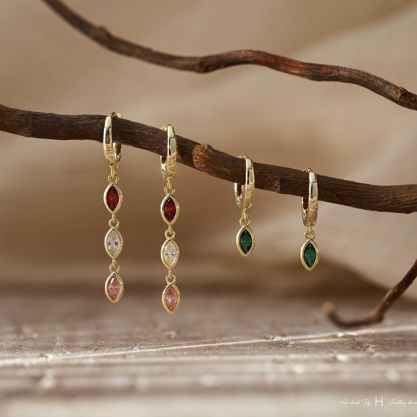 Custom Leaf Birthstone Earrings, Daily Earring, Diamond Dangle Earrings, Birthday Gift, Grandma Gift for Mom, Mothers Day Gift for Her