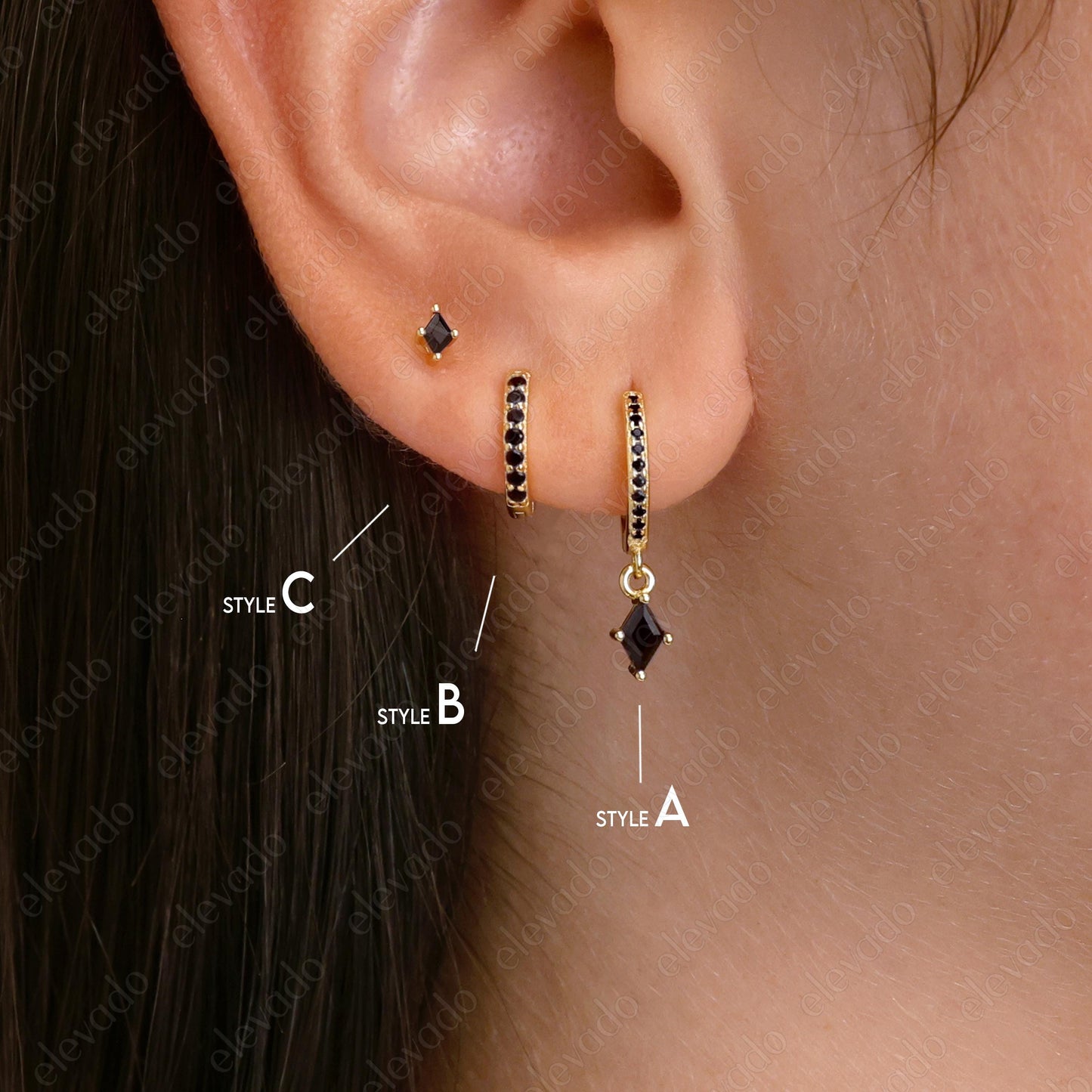 Black Onyx Diamond Cut Hoop Earring Set • gift for her • holiday gift • christmas gift • black onyx jewelry • girlfriend gift • gift ready