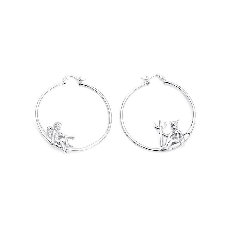 Angel and Devil Hoop Earrings, 18 K Gold Plated ,Adorable Cupid Mismatch Hoop Earrings, Ancient Greek Myth Characters: Eros and Anteros