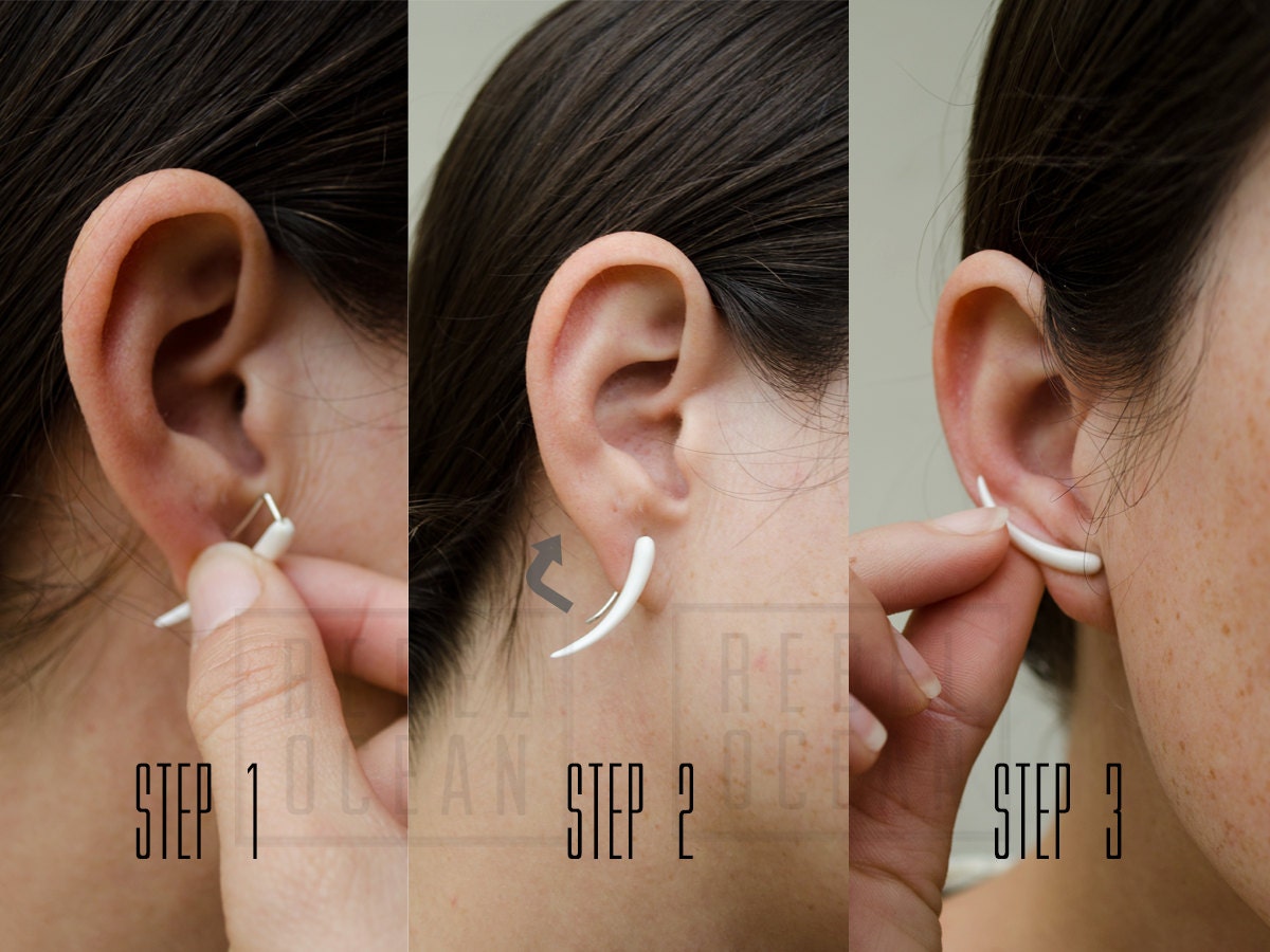 Black Silver Ear Climber Earrings · Minimalist Pyramid Ear Crawler · 925 Sterling Silver Earrings Fashion Jewelry Gift for Her - FES010